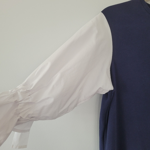 Dual Fabric Sweatshirt Top/w Ruffled Ribbon Sleeve - Picture 6 of 8